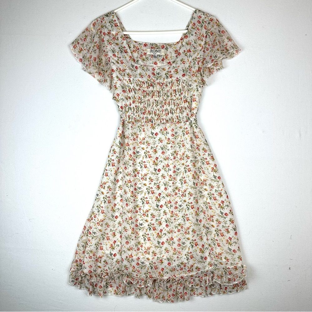 Romy Babydoll Smocked Ditsy Floral Midi Chiffon Dress Coquette